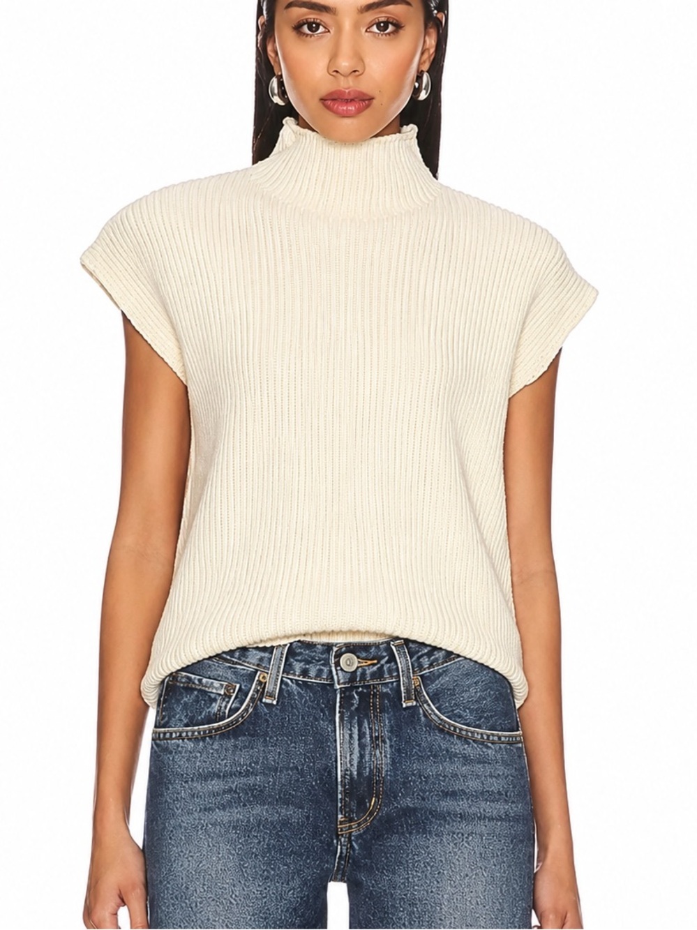 🌿SNDYS Revolve Mora Ribbed Mockneck Cotton Sweater Butter Yellow Size Small